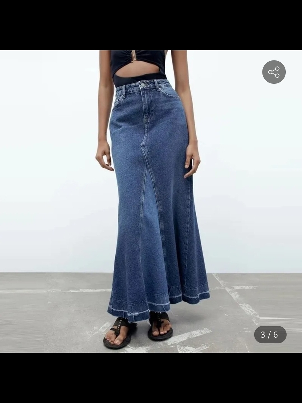 Zara Contrast Fabric Maxi Denim Skirt Size M